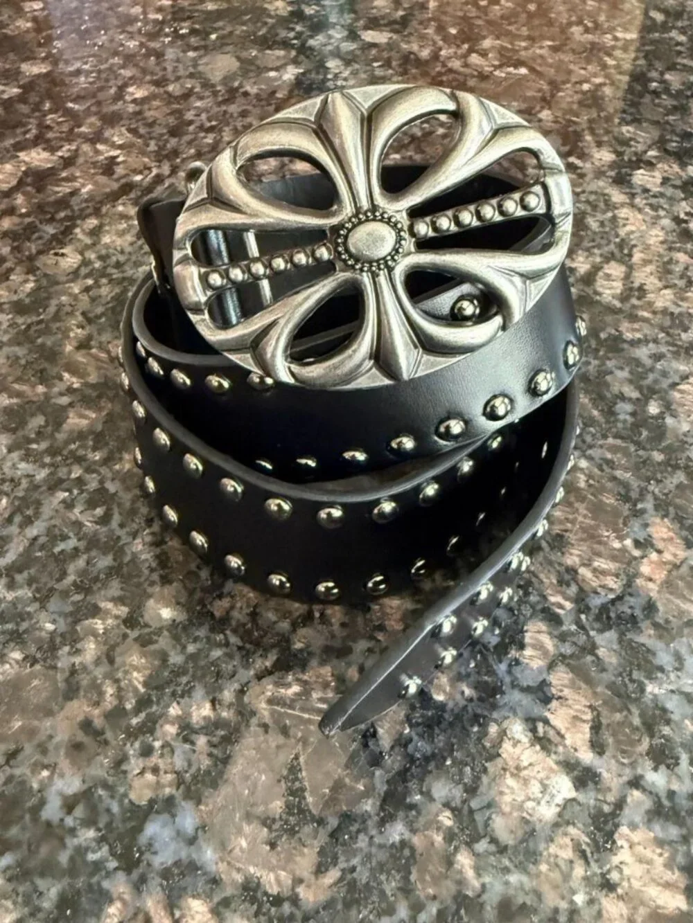 Black Belt with Ornate Floral Cutout Buckle